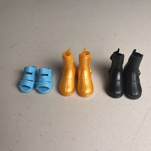 Barbie doll KEN Shoes Black & Gold Boots & Blue Sandal Flip Flops Lot 3 Pairs - Picture 2 of 12